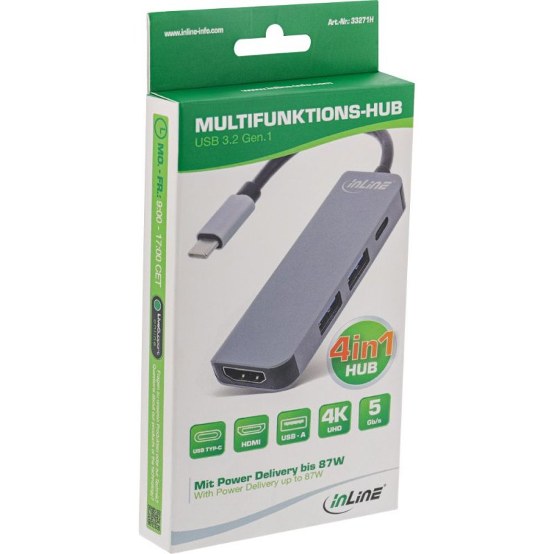 InLine Multifunktions-Hub USB 3.2, 1x USB-C, 2x USB-A, HDMI,