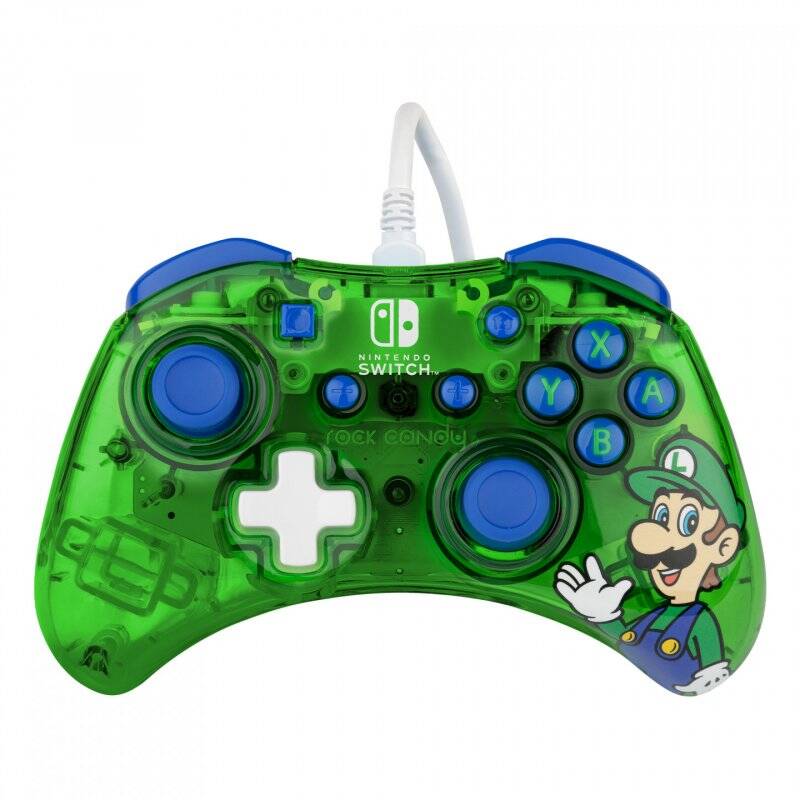 PDP Rock Candy: Luigi Lime Blue, Green, Translucent USB Gamepad Analogue / Digital Nintendo Switch, Nintendo Switch Lite