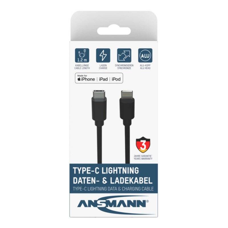 Ansmann 1700-0106 câble de téléphone portable Noir 0,12 m USB C Lightning
