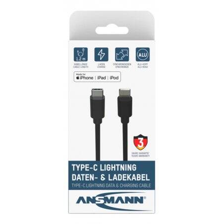 Ansmann 1700-0106 câble de téléphone portable Noir 0,12 m USB C Lightning