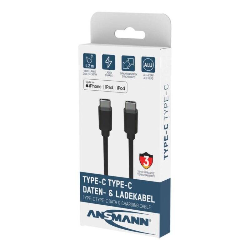 Ansmann 1700-0121 USB cable 0.12 m USB C Black