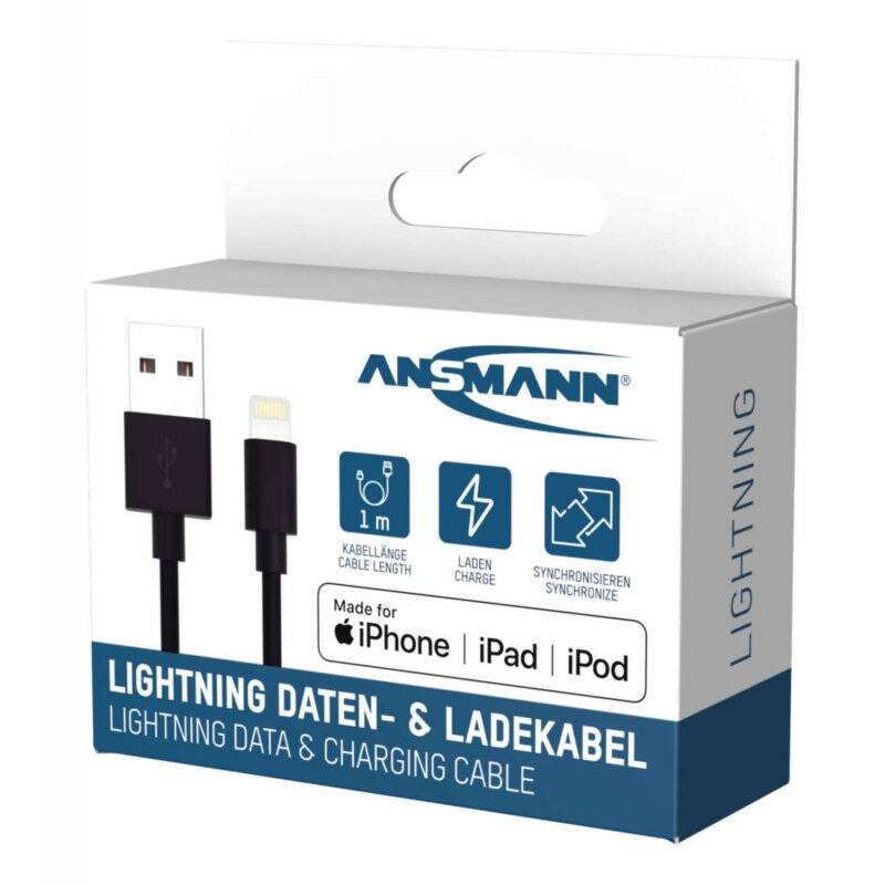 Ansmann 1700-0131 câble Lightning 1 m Noir