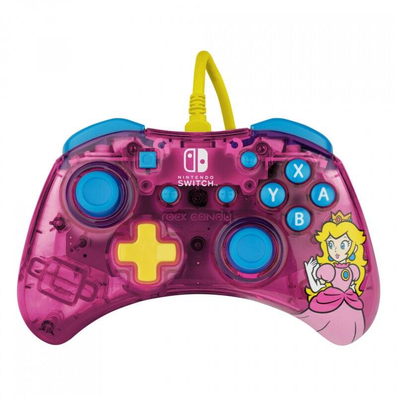 PDP Rock Candy: Bubblegum Peach Rose, Translucide USB Manette de jeu Analogique/Numérique Nintendo Switch, Nintendo Swi