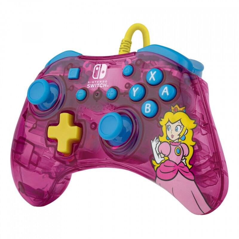 PDP Rock Candy: Bubblegum Peach Pink, Translucent USB Gamepad Analogue / Digital Nintendo Switch, Nintendo Switch Lite, 