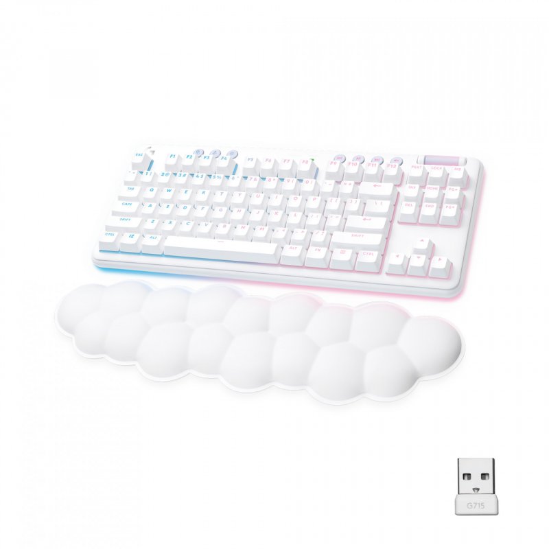 Logitech G G715 clavier RF sans fil + Bluetooth QWERTY Danois, Finlandais, Norvégien, Suédois Blanc