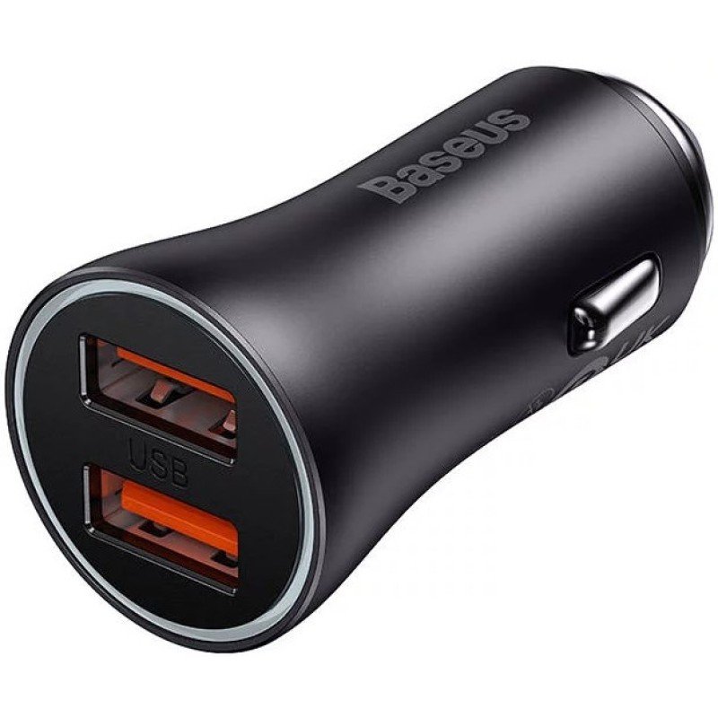 Baseus Car Charger Golden Contactor Max Dual Fast Charger U+U 60W Dark Gray (CGJM000013)