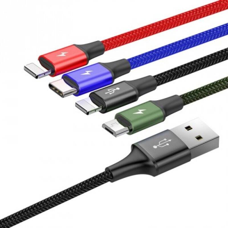Baseus KB2L435A12BK câble de téléphone portable Noir, Bleu, Vert, Rouge 1,2 m USB A 2 x Lightning + micro-USB B + USB