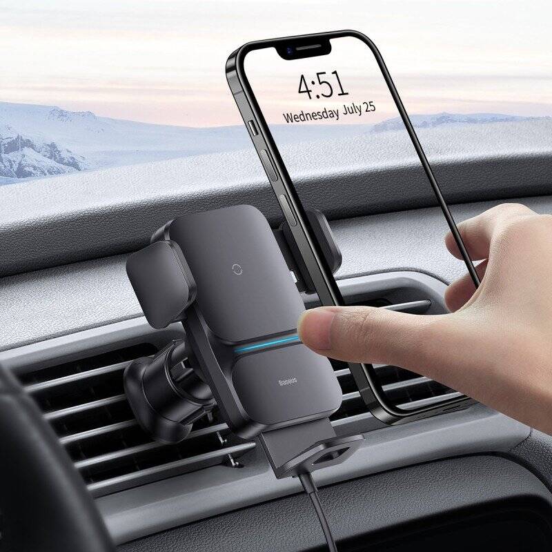 Baseus Car Mount Wireless Charger Wisdom Auto Alignment Air Outlet base QI 15W Black (CGZX000001)