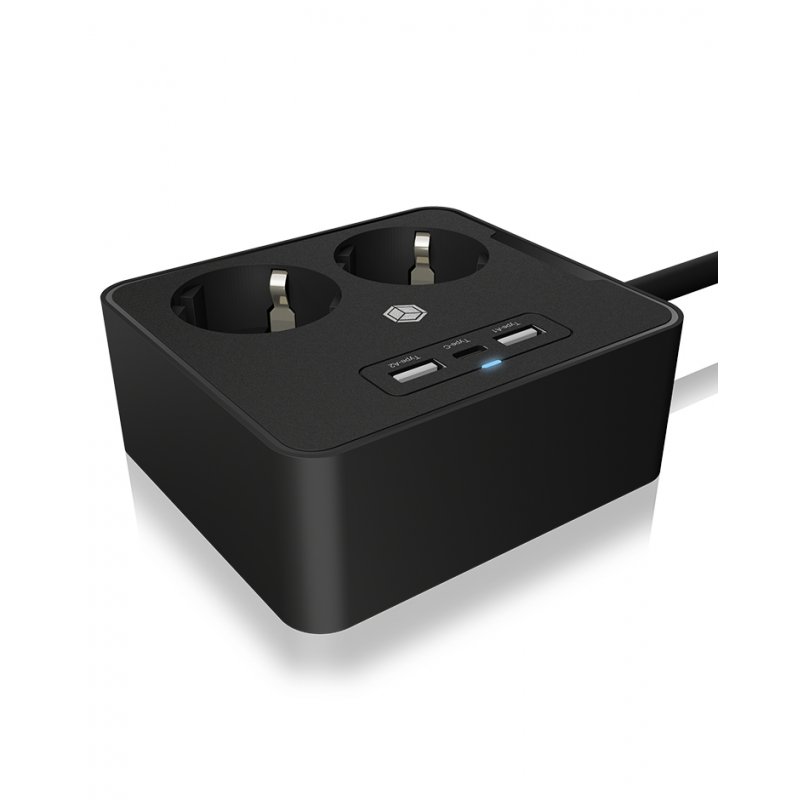 ICY BOX IB-MPS2220B-CH multiprise 1,9 m 2 sortie(s) CA Intérieure Noir