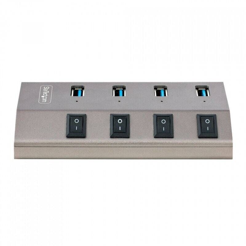 StarTech.com 4-Port Self-Powered USB-C Hub with Individual On/Off Switches, USB 3.0 5Gbps Expansion Hub w/Power Supply, 