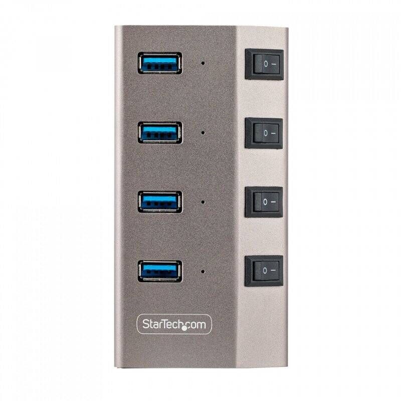 StarTech.com 4-Port Self-Powered USB-C Hub with Individual On/Off Switches, USB 3.0 5Gbps Expansion Hub w/Power Supply, 
