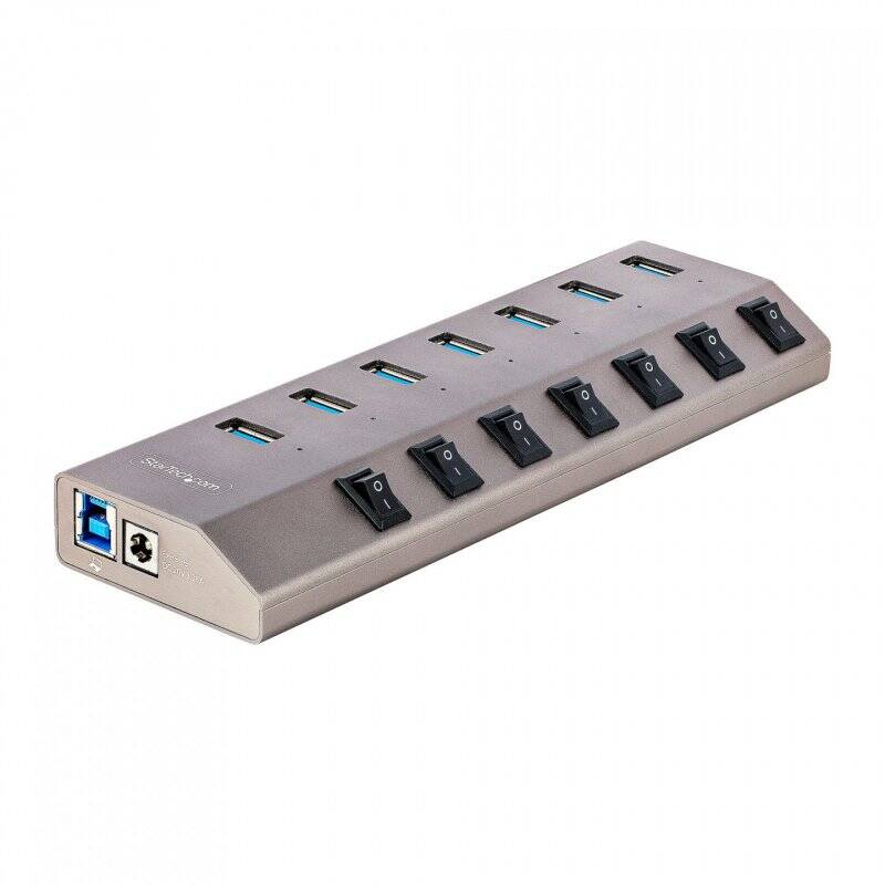 StarTech.com 7-Port Self-Powered USB-C Hub with Individual On/Off Switches, USB 3.0 5Gbps Expansion Hub w/Power Supply, 