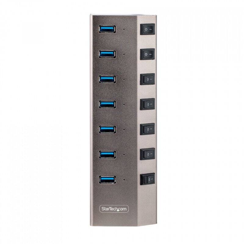 StarTech.com 7-Port Self-Powered USB-C Hub with Individual On/Off Switches, USB 3.0 5Gbps Expansion Hub w/Power Supply, 