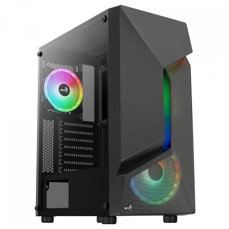Aerocool SCAPEBKV3 Gaming ATX Case Front RGB LED Tempered Glass 3x ARGB Fans Black