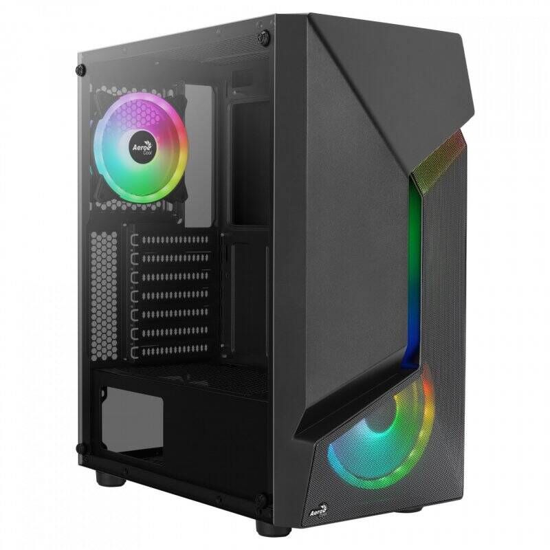 Aerocool SCAPEBKV3 Gaming ATX Case Front RGB LED Tempered Glass 3x ARGB Fans Black