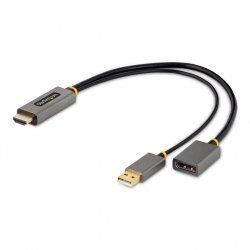 StarTech.com 1ft (30cm) HDMI to DisplayPort Adapter Cable, Active 4K 60Hz HDMI 2.0 to DP 1.2 Converter, HDR, USB Bus Pow