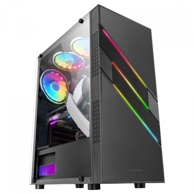 Mars Gaming MC-U3 Black PC Gaming ATX XL Case Front Triple ARGB 12cm ARGB Fan Tempered Glass Window