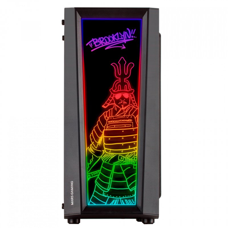 Mars Gaming MC-ART Black ATX Gaming PC Case Double Drawable Tempered Glass ARGB 12 Modes 12cm Fan