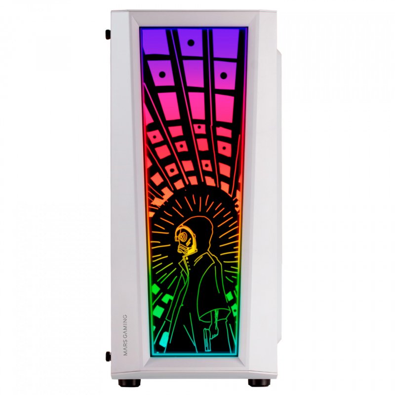 Mars Gaming MC-ART White ATX Gaming PC Case Double Drawable Tempered Glass ARGB 12 Modes 12cm Fan