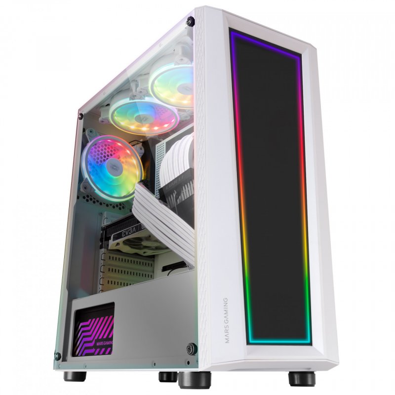 Boitier Moyen Tour ATX Mars Gaming MC-ART RGB avec panneaux vitrés (Blanc)
