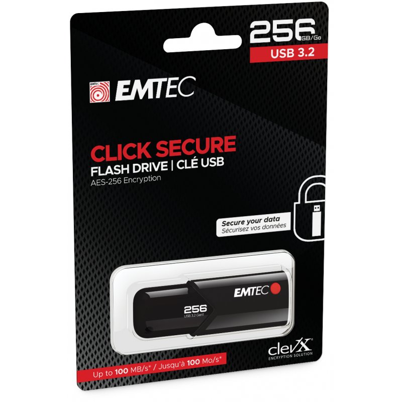 Emtec B120 Click Secure lecteur USB flash 256 Go USB Type-A 3.2 Gen 2 (3.1 Gen 2) Noir