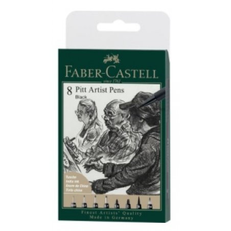 Faber-Castell - Pitt Artist Pen India ink pen, wallet of 8, black (167158)