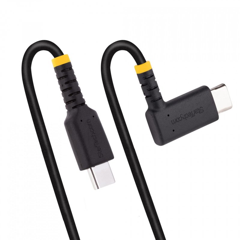 StarTech.com 1ft (30cm) USB C Charging Cable Right Angle - 60W PD 3A - Heavy Duty Fast Charge USB-C Cable - Black USB 2.
