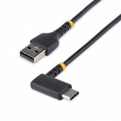 StarTech.com 1ft (30cm) USB A to C Charging Cable Right Angle - Heavy Duty Fast Charge USB-C Cable - Black USB 2.0 A to 
