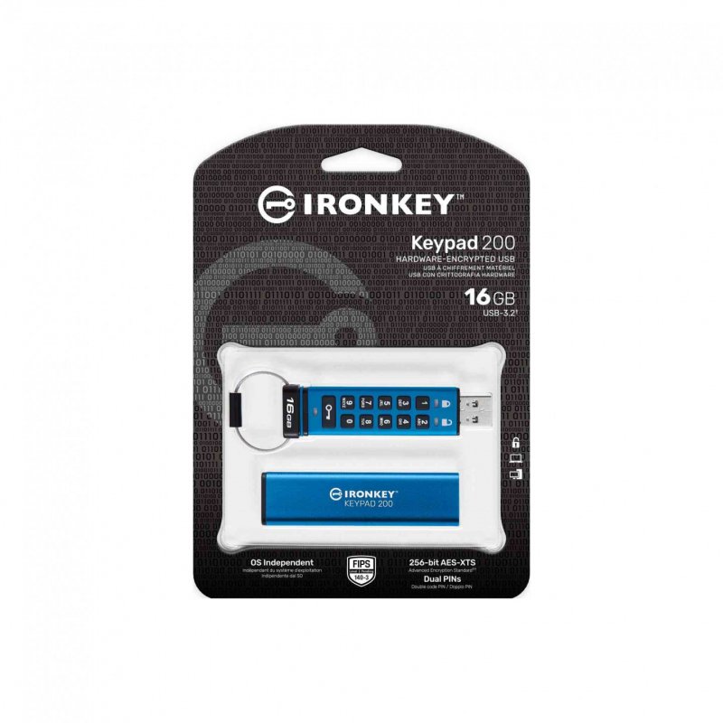 Kingston Technology IronKey Keypad 200 USB flash drive 16 GB USB Type-A 3.2 Gen 1 (3.1 Gen 1) Blue