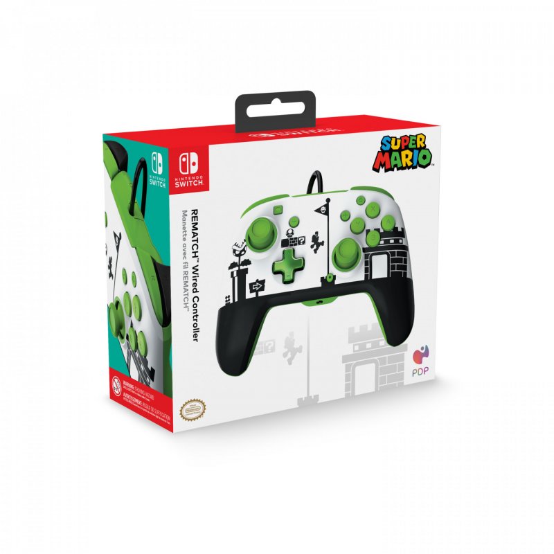 PDP Super Mario Retro REMATCH Black, Green, White USB Gamepad Nintendo Switch, Nintendo Switch OLED