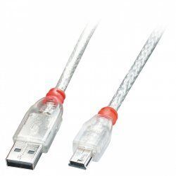 Lindy 41784 câble USB 3 m USB 2.0 USB A Mini-USB B Transparent