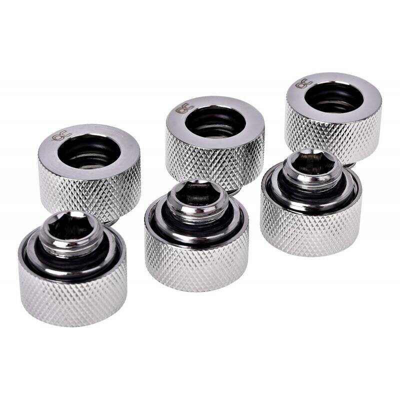 Alphacool HT 13mm HardTube compression fitting G1/4 - knurled - chrome sixpack