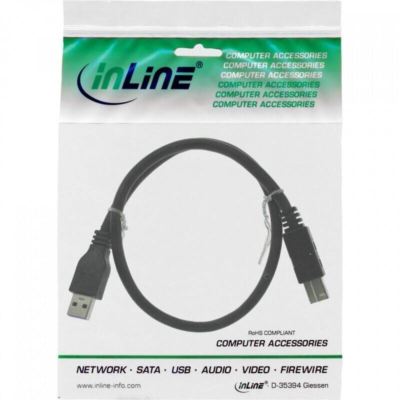 InLine USB 3.2 Gen.1 Cable Type A male / Type B male, black, 1m