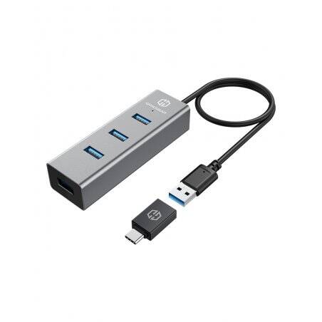 USB-HUB 4 port USB 3.0, aluminum case, with Type-C® adapter,