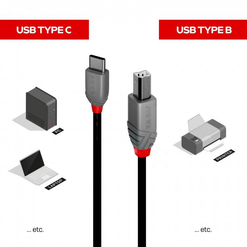 LINDY 0.5m USB 2.0 Type C to B Cable