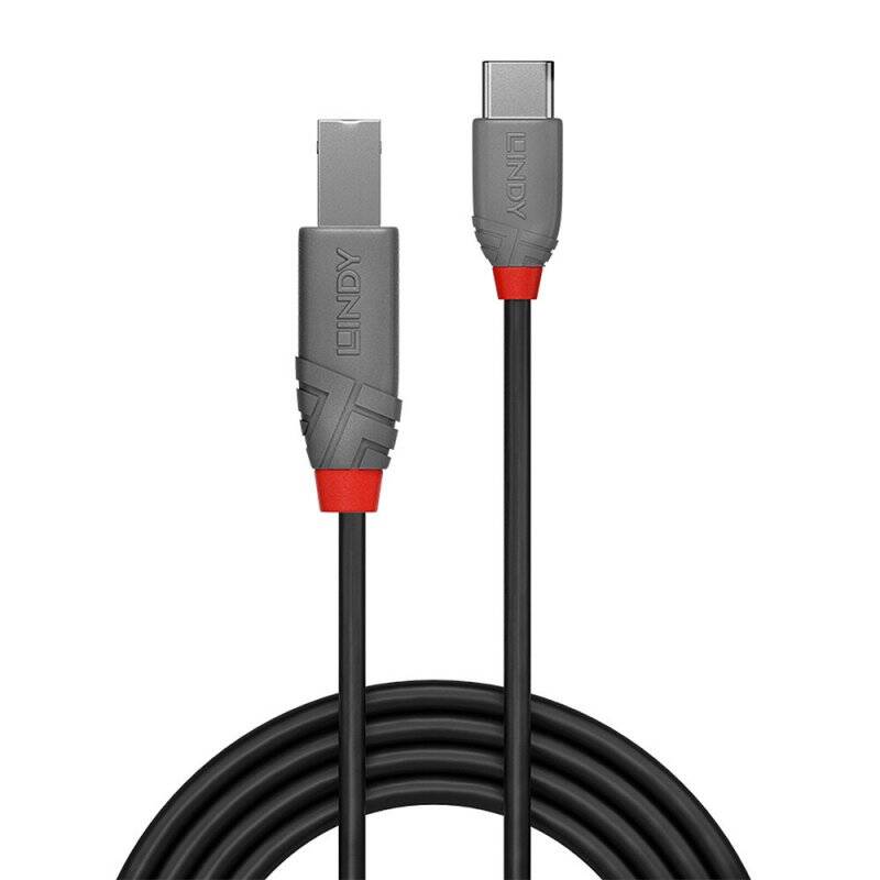 Lindy 3m USB 2.0 Typ C an B Kabel, Anthra Line