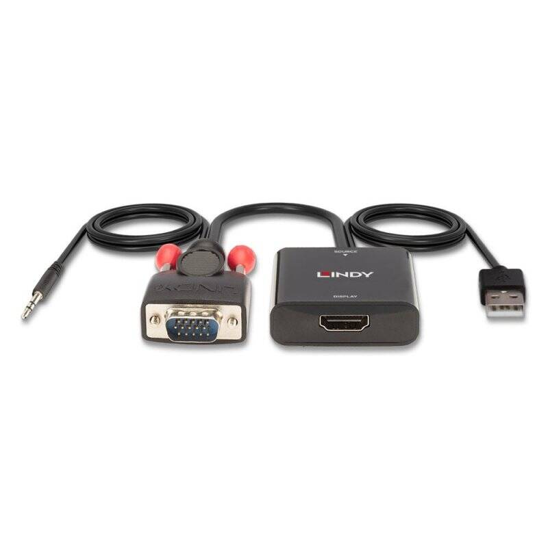 Lindy 38284 câble vidéo et adaptateur VGA (D-Sub) + 3,5 mm HDMI + USB Noir