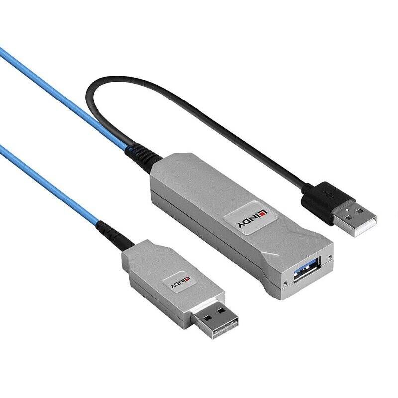 Lindy 43345 câble USB 30 m USB 3.2 Gen 1 (3.1 Gen 1) USB A 2 x USB A Bleu, Argent