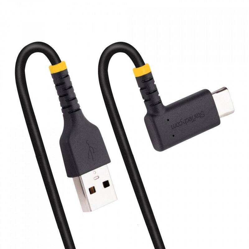 StarTech.com 6ft (2m) USB A to C Charging Cable Right Angle - Heavy Duty Fast Charge USB-C Cable - Black USB 2.0 A to Ty