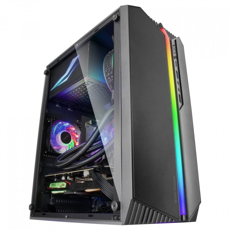 Mars Gaming MC-S1 Black Compact Micro-ATX Gaming PC Case ARGB Lighting 12 Modes FRGB Fan Full Side Window