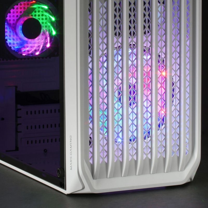 Mars Gaming MC-S2 White Compact Micro-ATX Gaming PC Case 2 FRGB Rainbow Fans with Front Grille Full Side Window