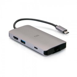 C2G Mini station d’accueil USB-C 8 en 1 avec HDMI, 2 USB-A, Ethernet, lecteur de carte SD et USB-C, alimentation élec