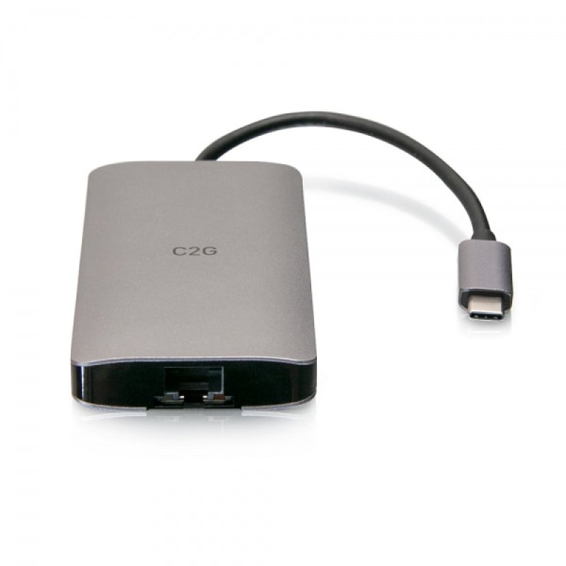 C2G Mini station d’accueil USB-C 8 en 1 avec HDMI, 2 USB-A, Ethernet, lecteur de carte SD et USB-C, alimentation élec