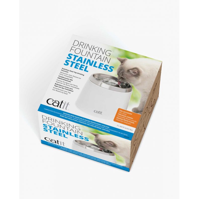 Catit Stainless Steel Drinking Fountain gamelle et abreuvoir pour chiens et chats Plastique, Acier inoxydable Blanc Chat