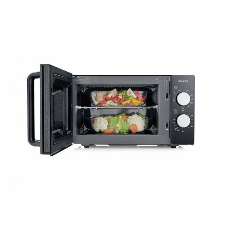 Severin - Microwave w/ceramic plate & Grill function 20L/1000W - Black/Steel (24276)