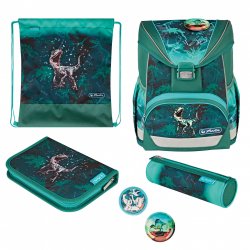 Herlitz UltraLight Plus Green Rex Ensemble de cartables Garçon Polyester Vert, Turquoise