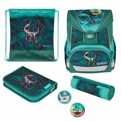 Herlitz UltraLight Plus Green Rex school bag set Boy Polyester Green, Turquoise