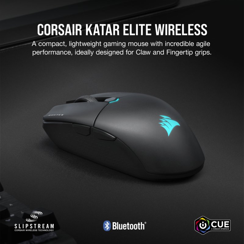 Corsair KATAR ELITE Wireless souris Droitier RF Wireless + Bluetooth + USB Type-A Optique 26000 DPI