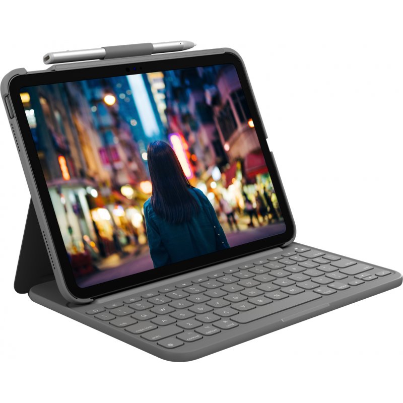 Logitech Slim Folio Grey Bluetooth QWERTY Danish, Finnish, Norwegian, Swedish