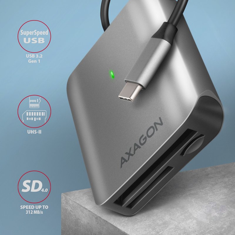 AXAGON CRE-S3C Externer Kartenleser USB-C 3.2 Gen 1, 3-Slot, SD/microSD/CF, UHS-II